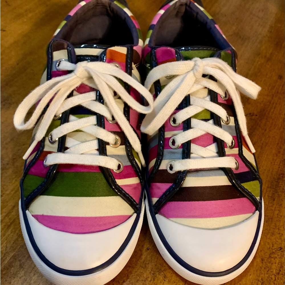 Coach Size 8.5 -  Womens Satin Striped Low Top Lace Up Sneakers Multicolor